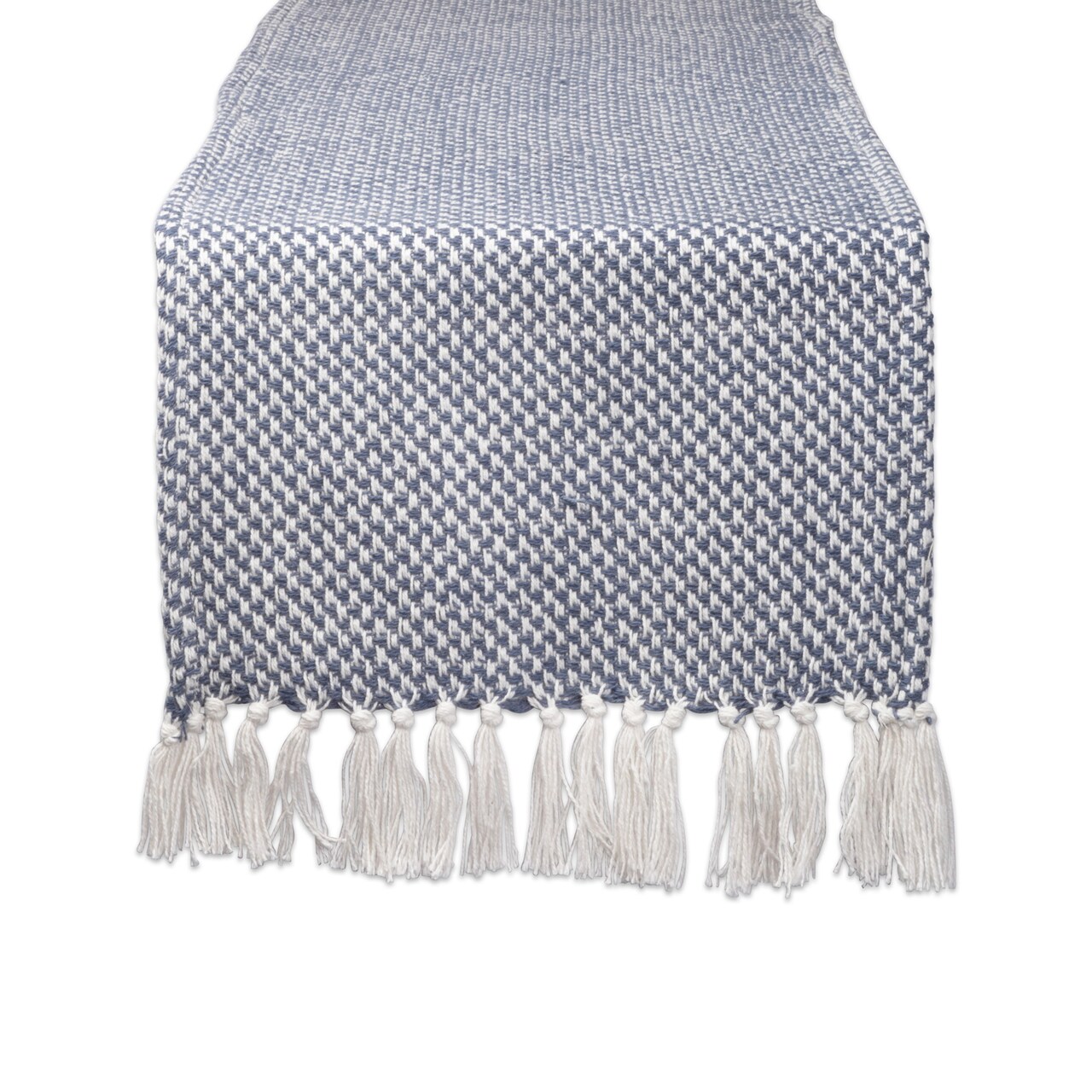 Contemporary Home Living Woven Cotton Table Runner with Tassels - 72" - Blue and White